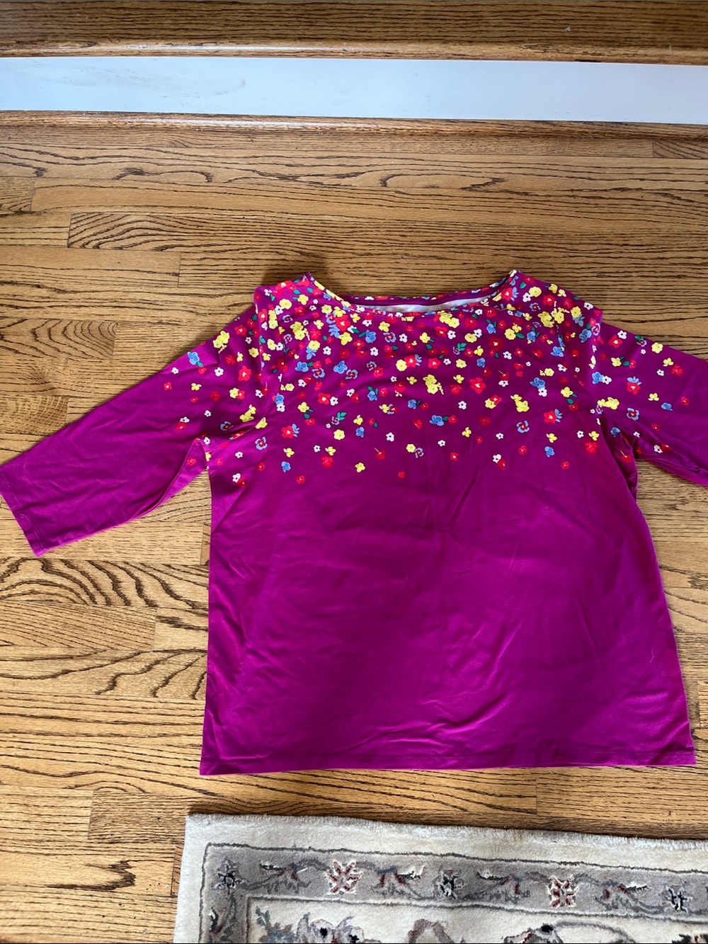 Talbots Fuchsia Floral Embellished Scoop Neck Long Sleeve Top